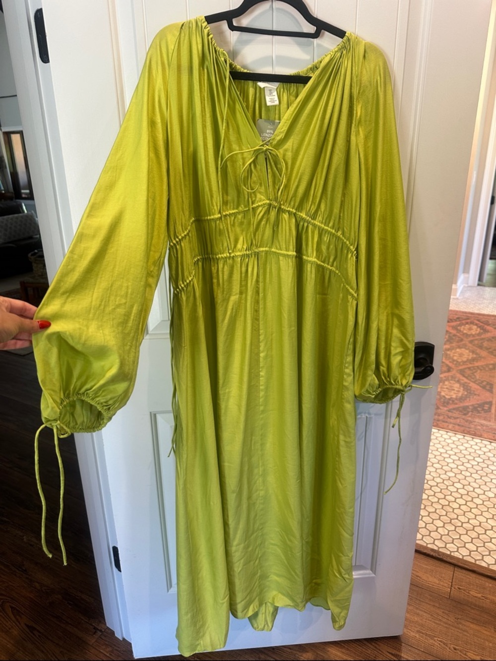 H&M Lime Green Peasant-Style Dress with Balloon Sleeves